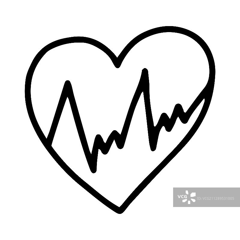 心脏用手画出脉搏线的轮廓图片素材