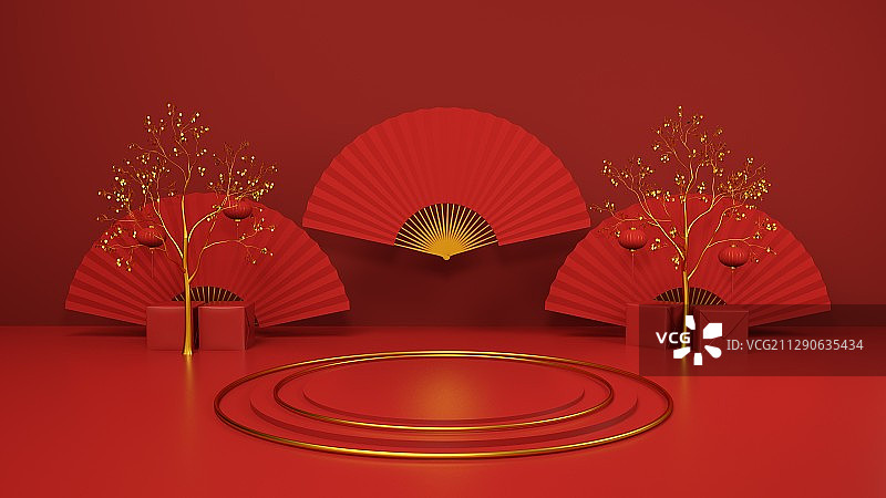 中国风喜庆红色电商产品展台图片素材