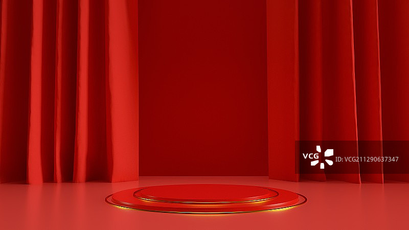 三维渲染的红色喜庆电商风格展台图片素材