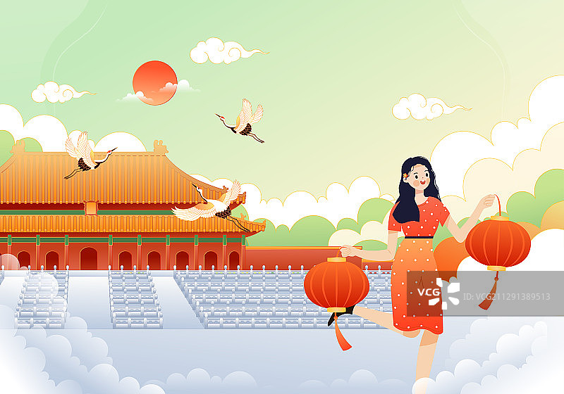 中国风故宫建筑矢量插画图片素材