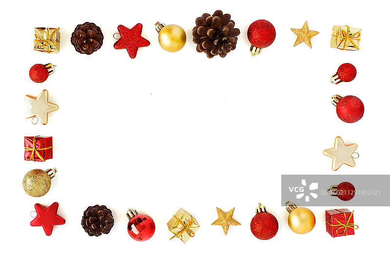 顶视图的红色和金色的圣诞装饰图片素材