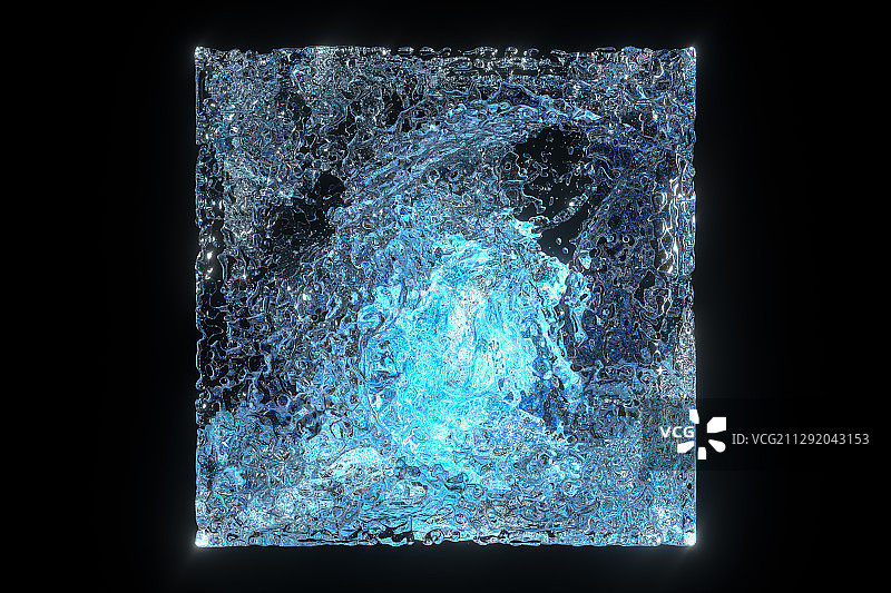 透明冰块中发光的粒子 3D渲染图片素材