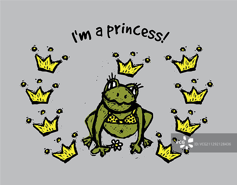 青蛙画着公主戴着皇冠和镜框图片素材
