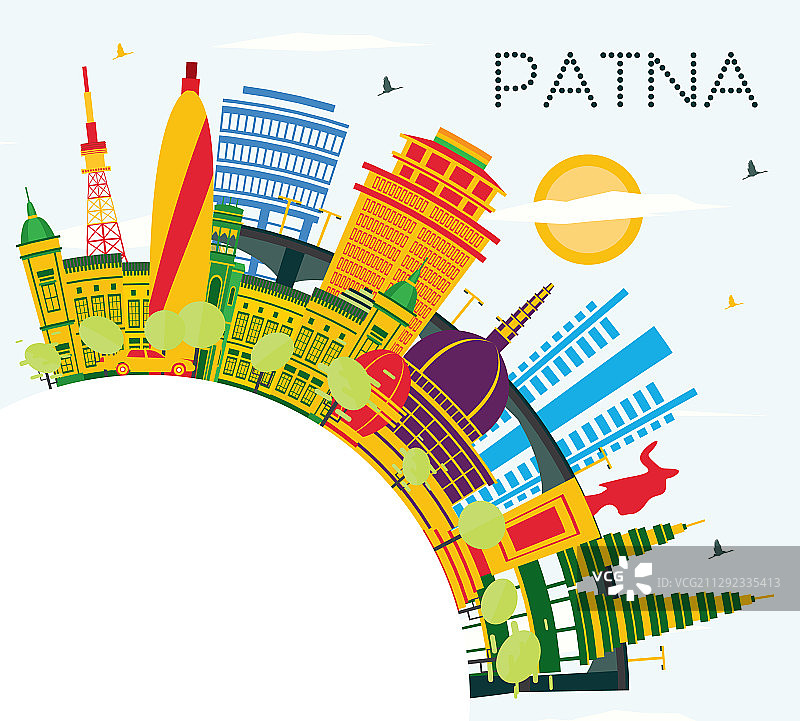 巴特那印度城市天际线与彩色建筑图片素材