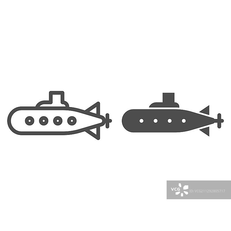 潜艇线和固体图标军用潜艇图片素材