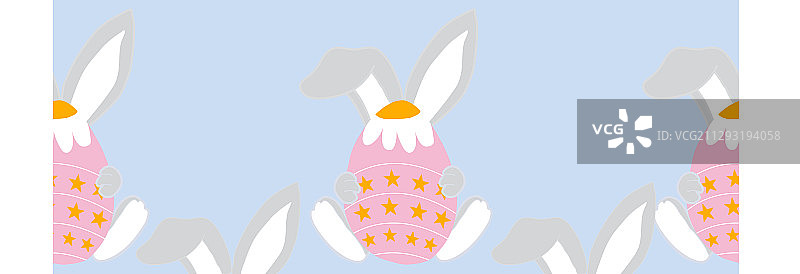 横向边框与粉色复活节彩蛋和兔子图片素材