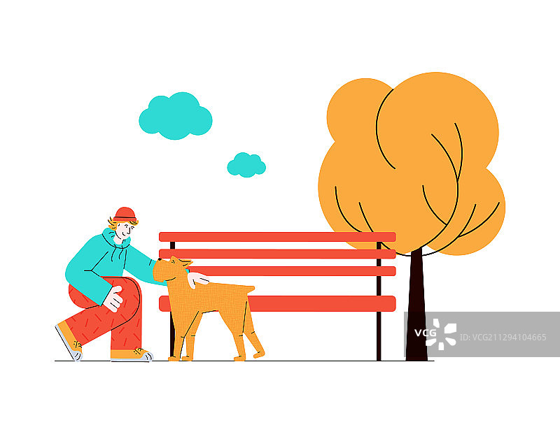 人与狗在一起的自然-卡通宠物主人图片素材