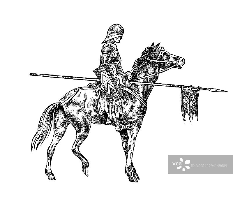 历史上中世纪骑着马的武装骑士图片素材