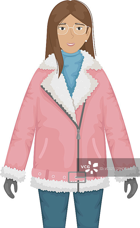 一个穿着羊皮大衣的时髦女孩图片素材