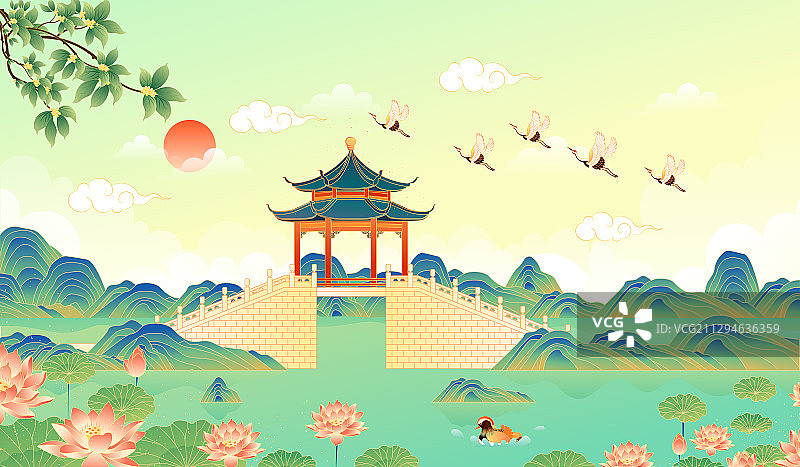 北京颐和园风景矢量插画图片素材