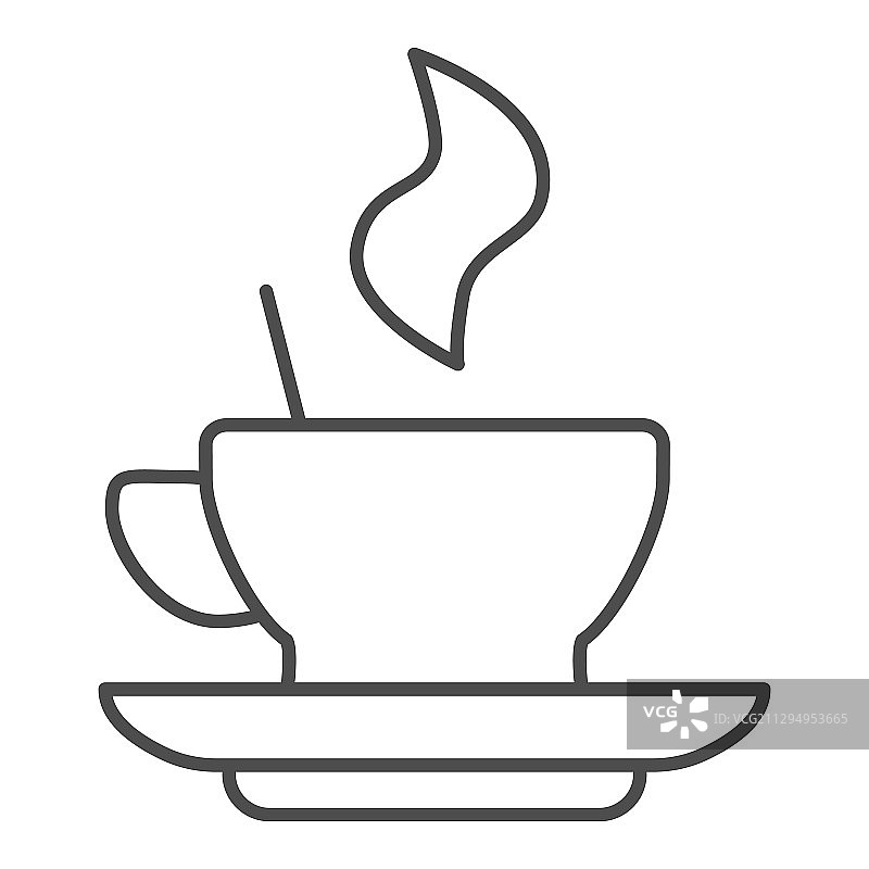 热咖啡在一个杯碟上细线图标马克杯图片素材