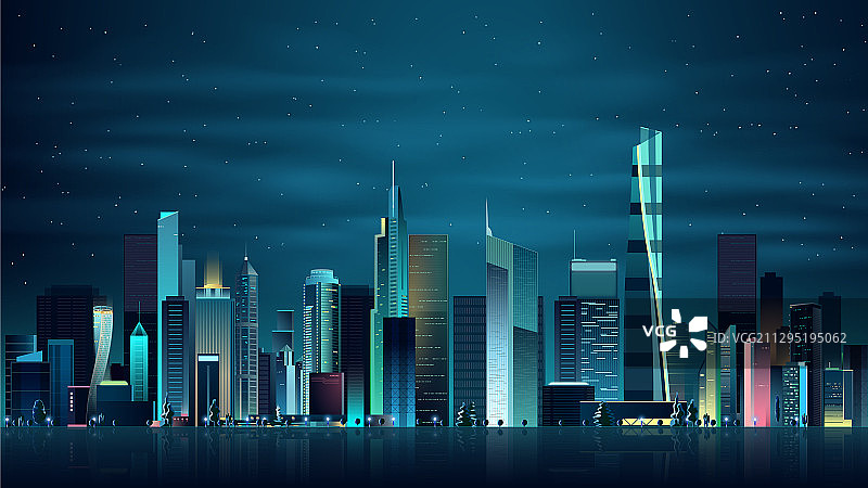 现代城市夜景霓虹赛博朋克效果插画图片素材