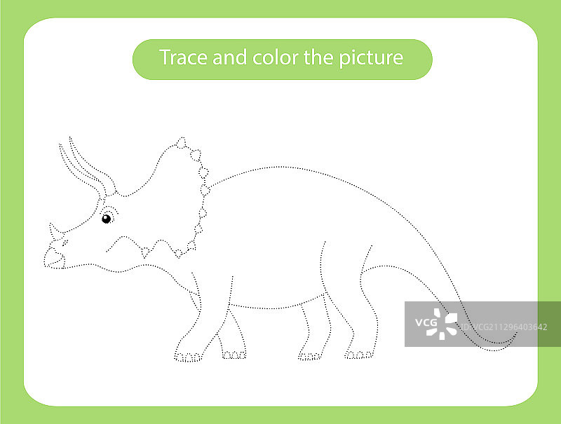 三角龙恐龙的痕迹和彩色图片图片素材