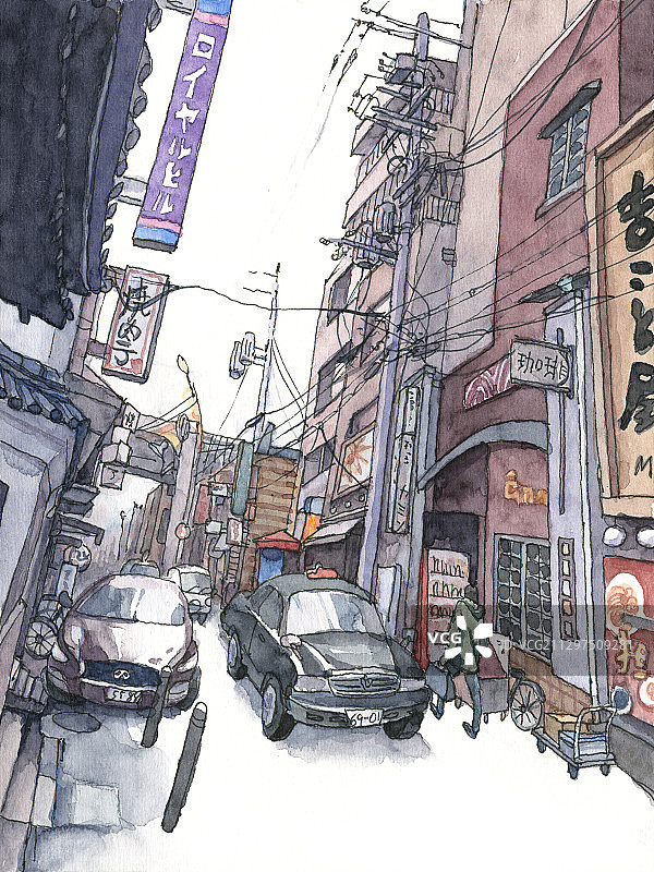城市街景旅行水彩手绘插图图片素材