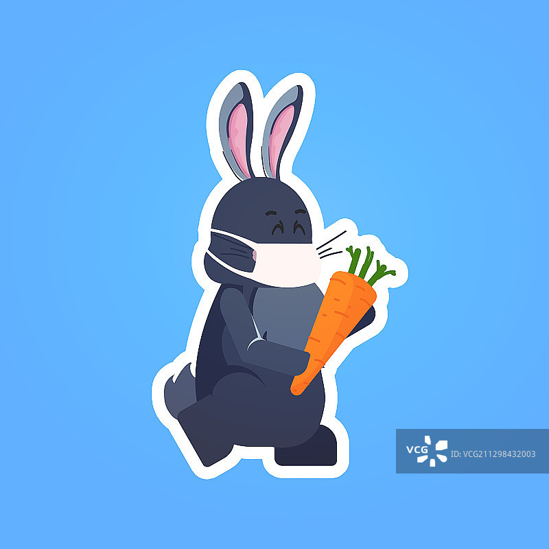戴着面具的兔子拿着胡萝卜快乐复活节春天图片素材