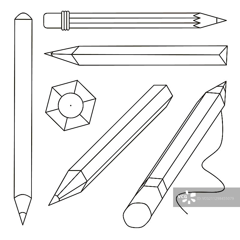 设置程式化的现实主义钢笔和铅笔图片素材