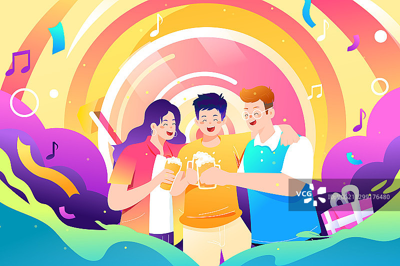 卡通电商购物促销唱歌达人邀请好友音乐节聚会派对活动矢量插画图片素材