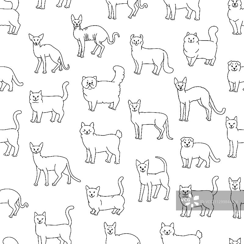 猫无缝花纹黑白家养图片素材