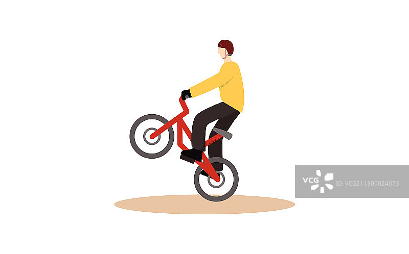 一个戴着头盔的家伙骑着一辆红色小轮车的都市艺术图片素材