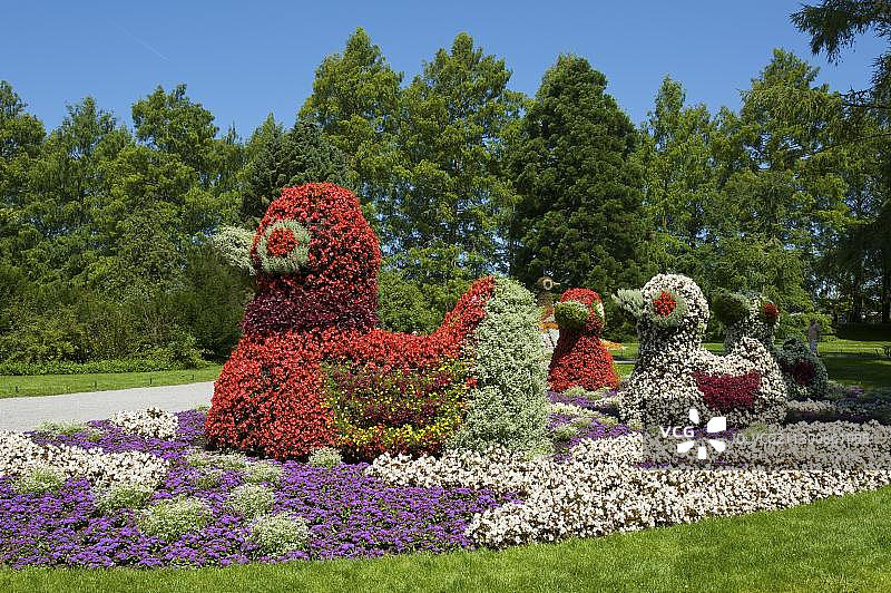 德国巴登-符腾堡州康斯坦斯湖，美瑙花岛上的花卉雕塑图片素材