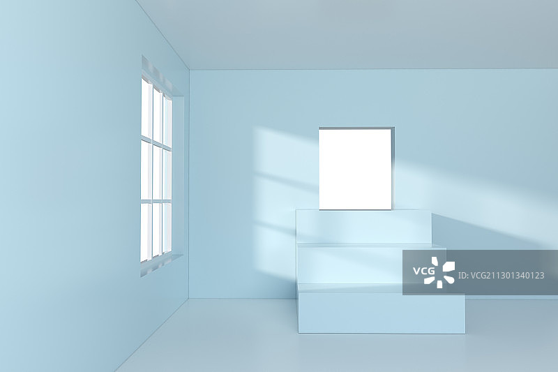 简约室内的几何体台阶 3D渲染图片素材