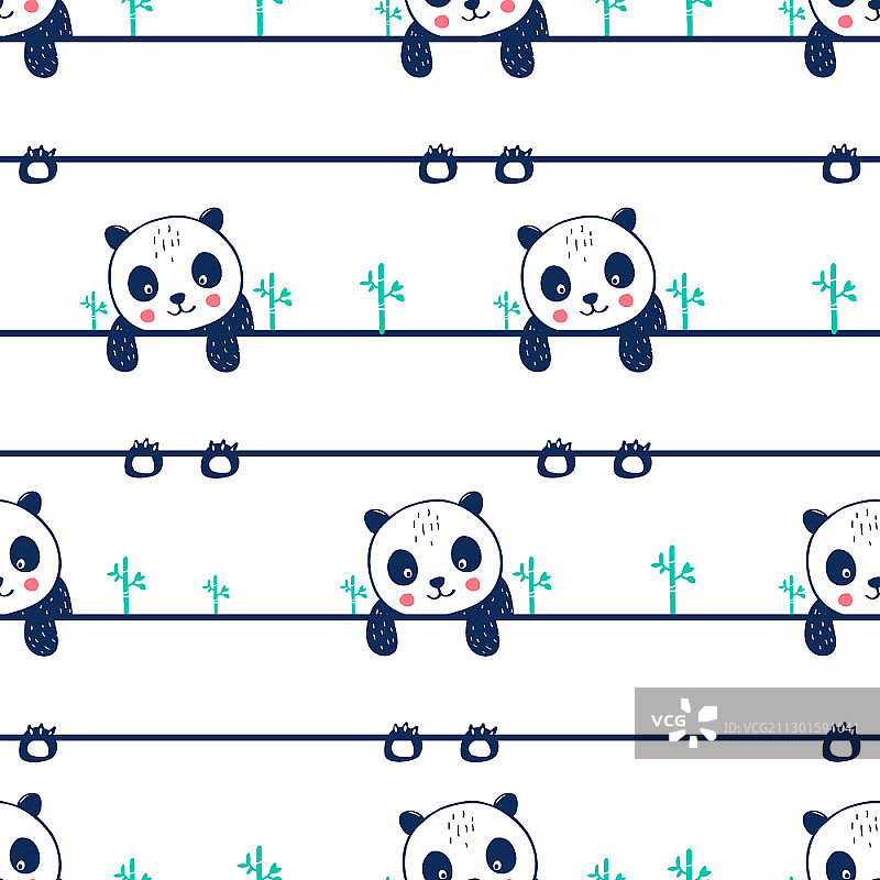 可爱的熊猫无缝图案印花设计图片素材