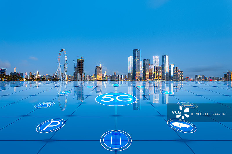 深圳前海金融合作区和5G智慧城市概念图片素材
