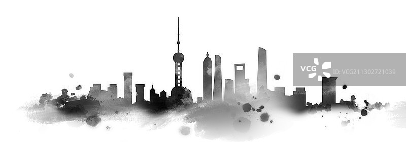上海东方明珠水墨都市设计插画图片素材