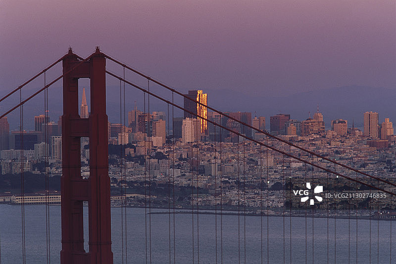 在夕阳下的金门大桥，旧金山，加利福尼亚，美国图片素材