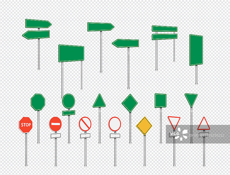 现实的绿色路标设置透明图片素材