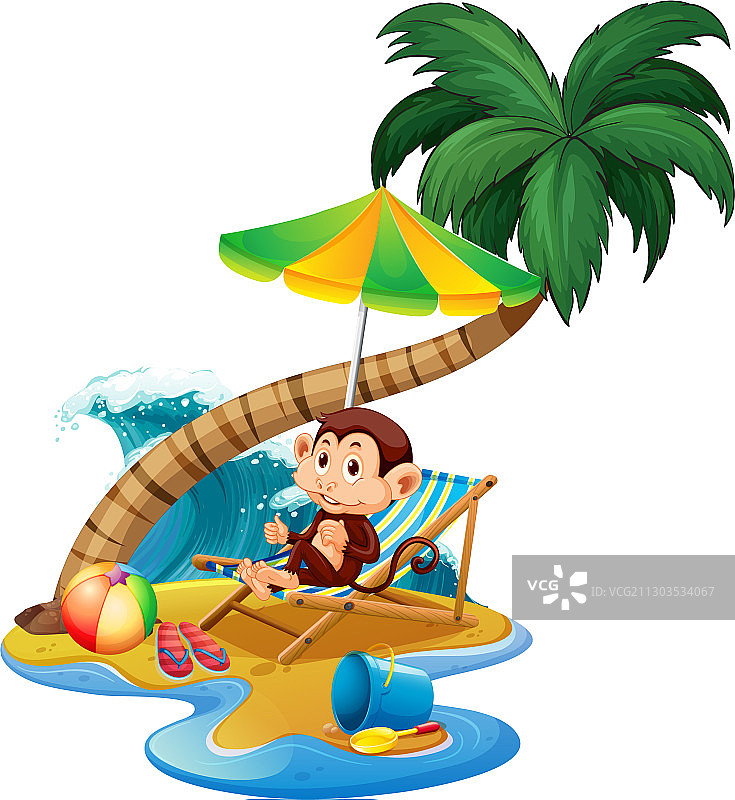 猴子坐在沙滩上的场景图片素材
