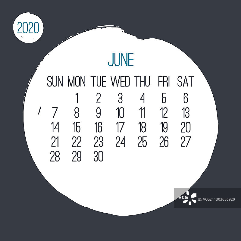 2020年6月月圆笔画日历图片素材