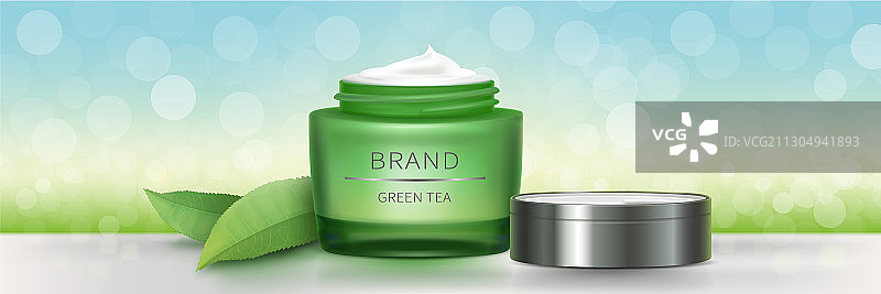 绿色玻璃罐，天然霜图片素材