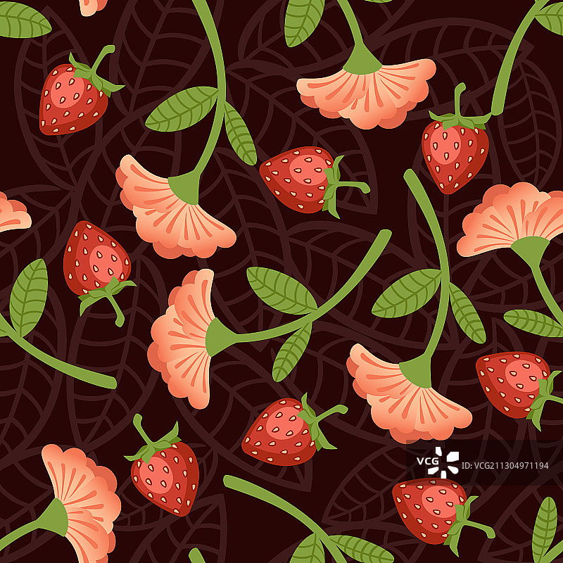 无缝图案的野生草莓和红色图片素材