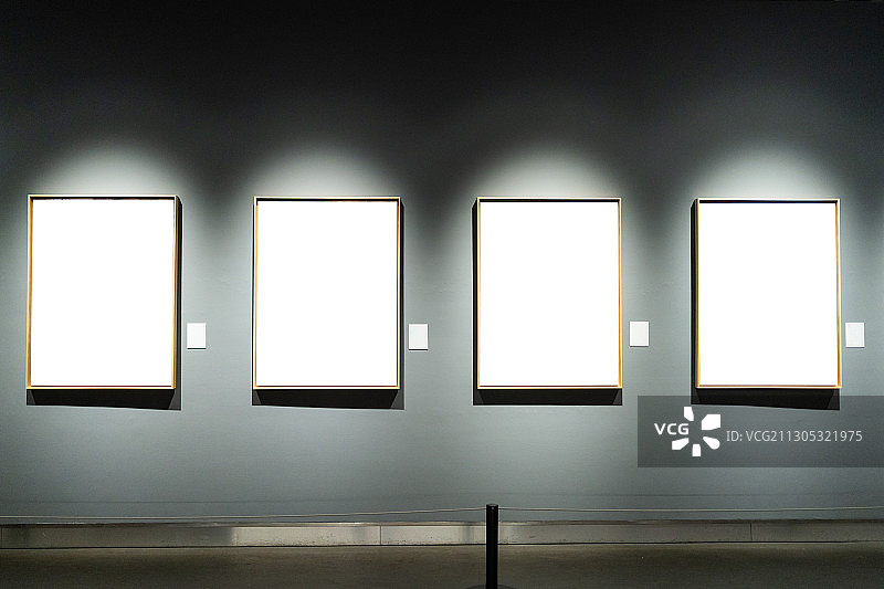 展览馆内部场景及空白画框图片素材