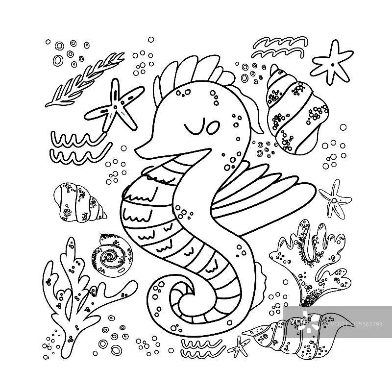 可爱的海马涂鸦手画平Marine图片素材