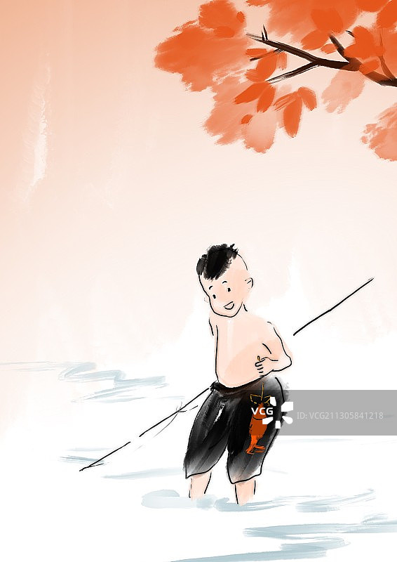 中国风儿童画秋季果实成熟收获的季节图片素材