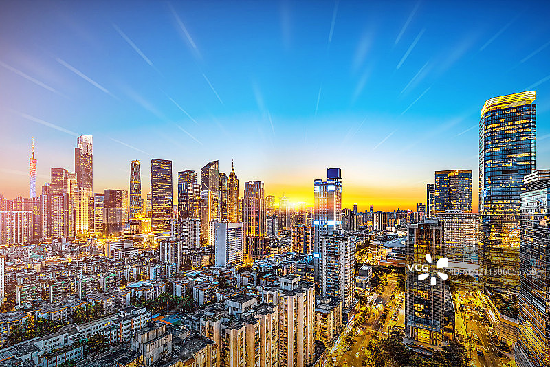 广州市区都市风光城市天际线建筑科技聚焦光效图片素材