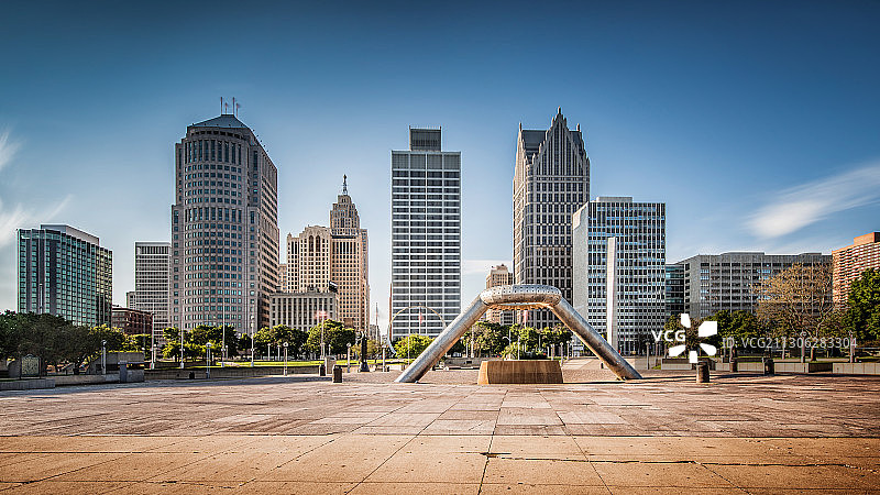 美国密歇根州底特律的城市风景图片素材
