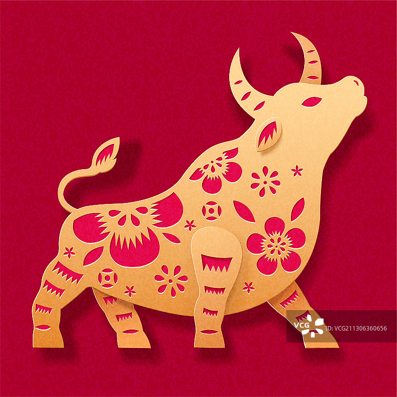 中国传统金牛剪纸素材图片素材