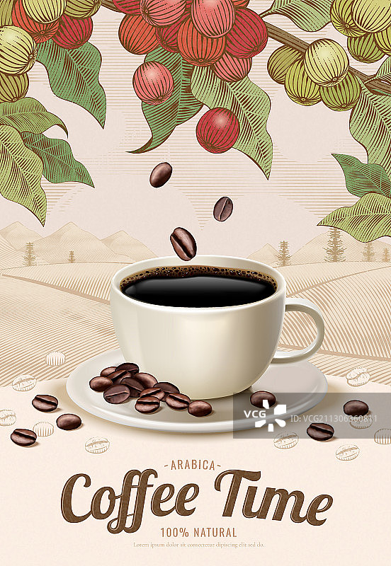 咖啡树户外背景咖啡复古海报图片素材
