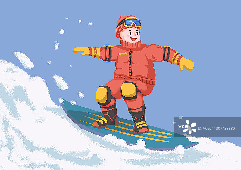 卡通冬天滑雪的小男孩插画图片素材