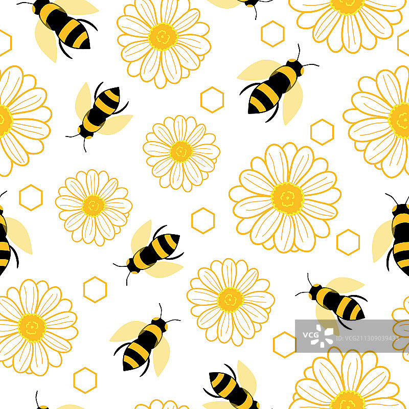 用蜜蜂和花朵重复图案图片素材