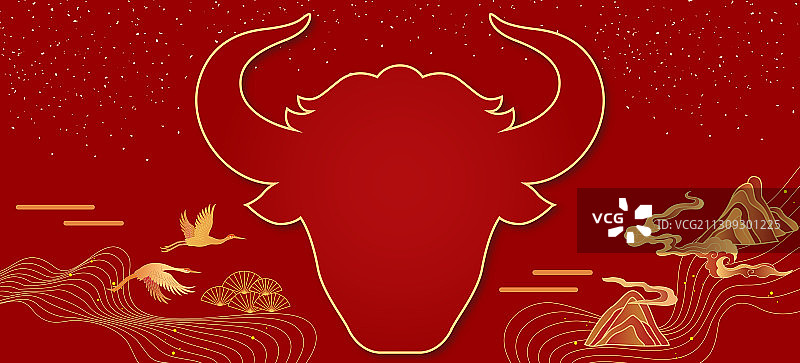 红色牛头山水背景图片素材