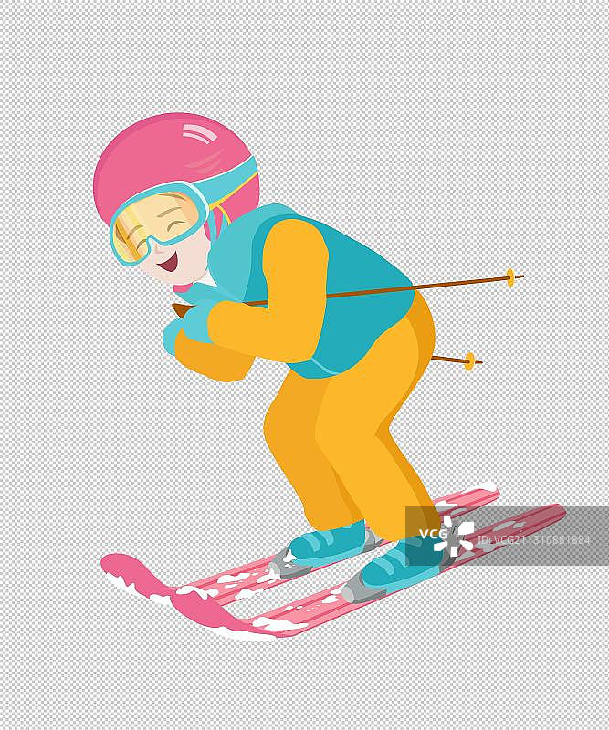 冬季女孩雪地双板滑雪图片素材