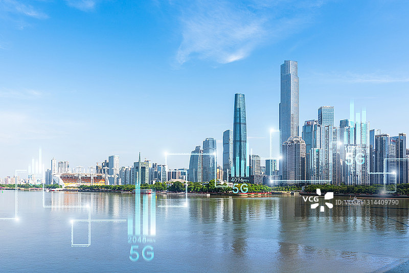 广州城市风光和5G科技概念图片素材