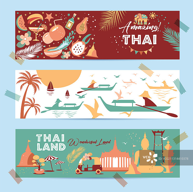 在横幅中收集泰国标志图片素材