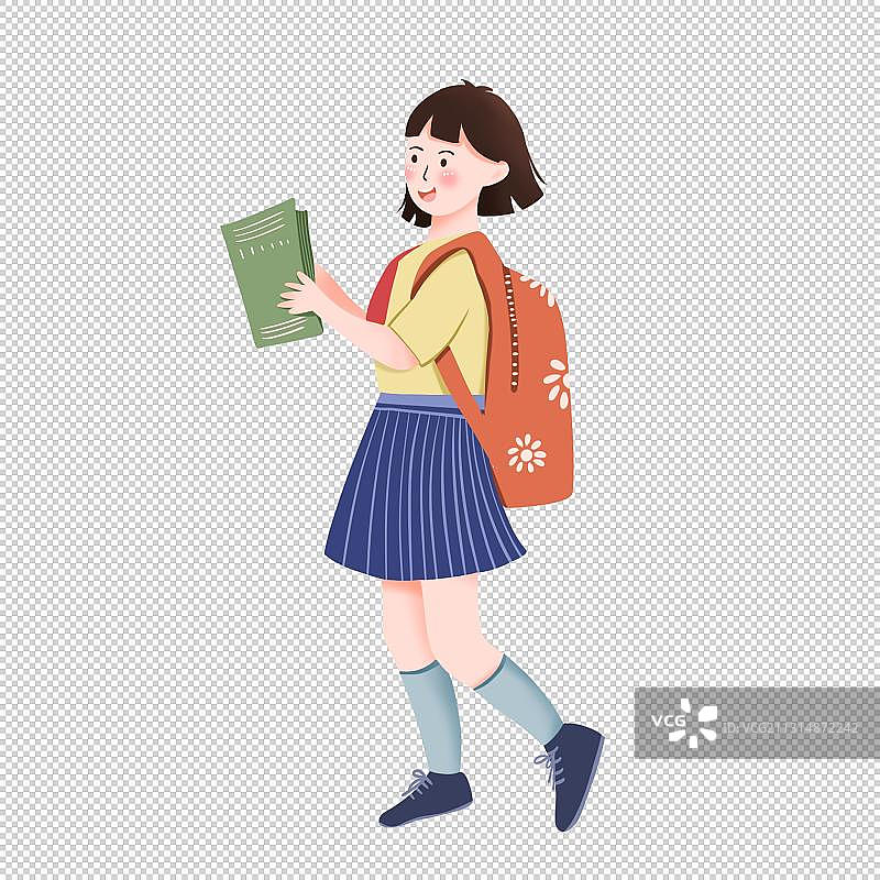 开学季背着书包的卡通女孩图片素材
