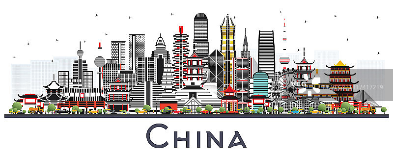 中国城市的天际线与灰色的建筑物隔离图片素材