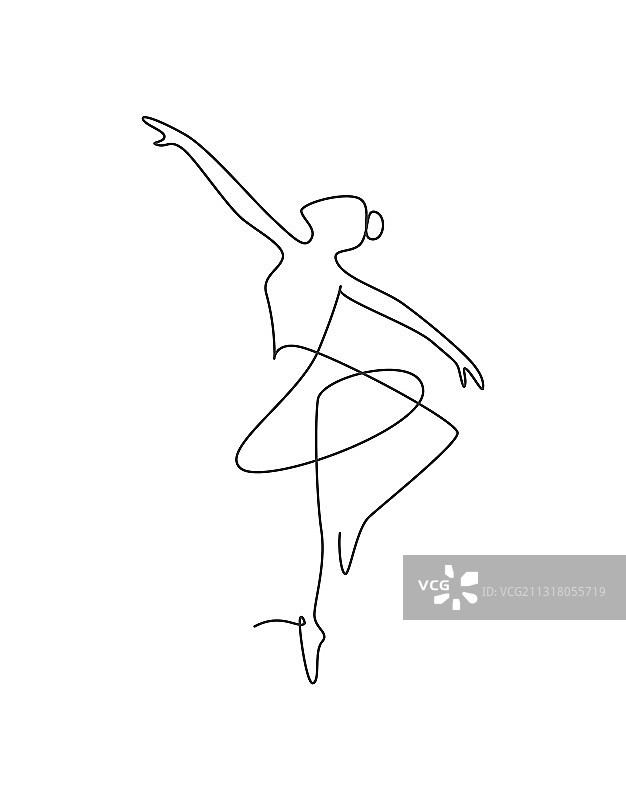 单连续线绘制芭蕾舞者图片素材
